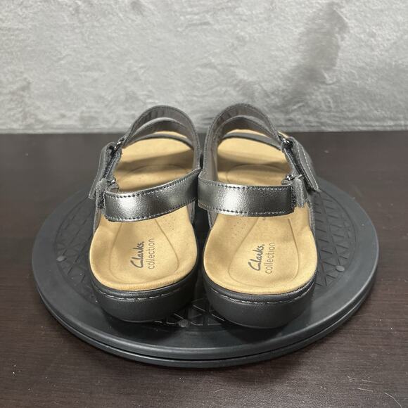 Clarks Womens Size 11 Wide Laurie Ann Metallic Silver Strap Comfort Sandals - Picture 4 of 10